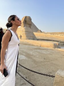 Standing in front of the Sphinx in Cairo Egypt